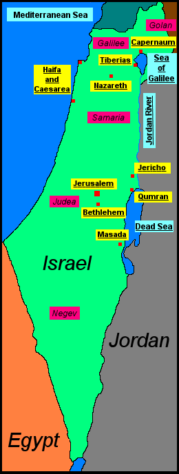 Map of Israel showing the cities I visited